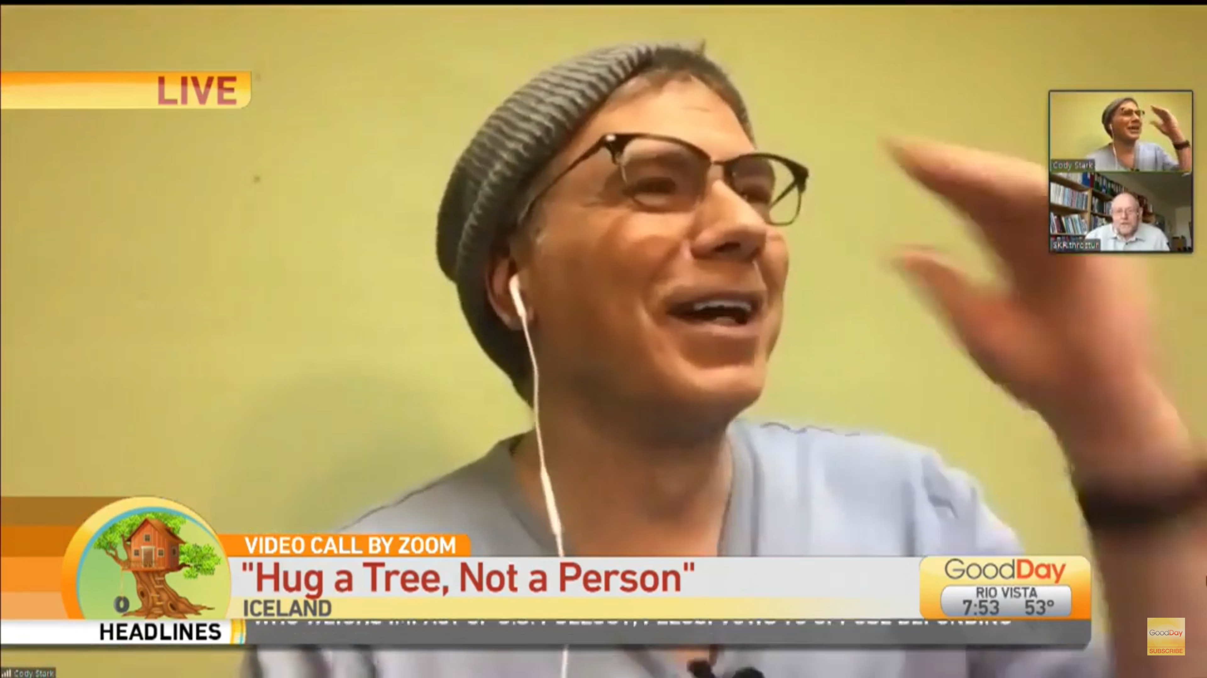 Skjámynd úr morgunþættinum Good Day Sacramento þar sem Cody Stark ræddi við Þröst