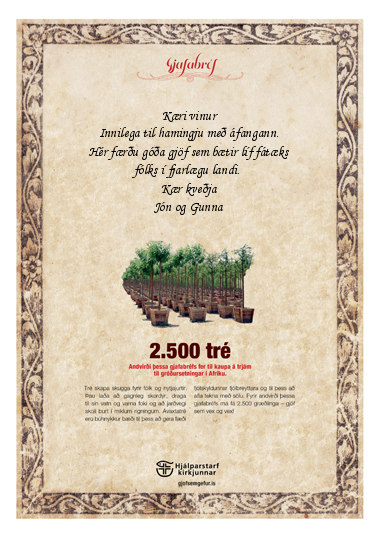 Sýnishorn af gjafabréfinu