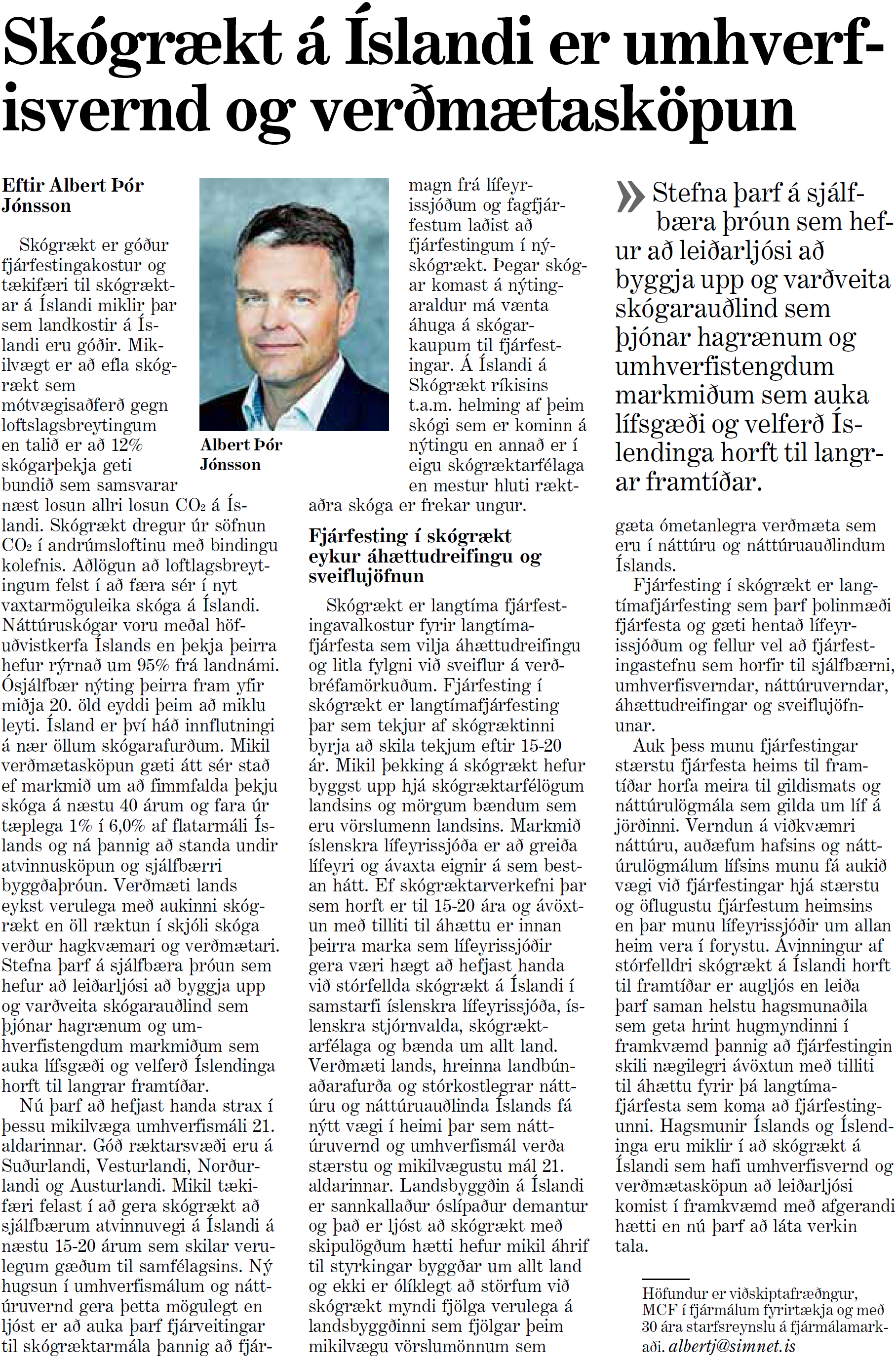 Grein Alberts Þórs Jónssonar í Morgunblaðinu 31. janúar 2019