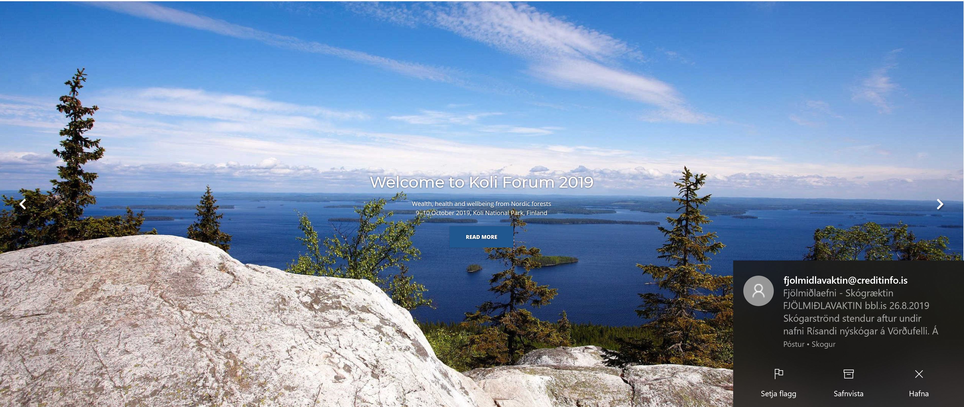 Skjámynd af vef Koli Forum og hlekkur