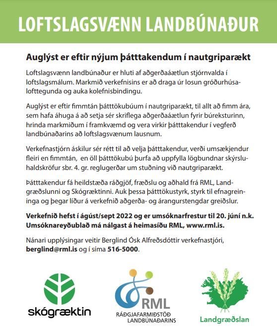Auglýsing um Loftslagsvænan landbúnað Auglýsing um Loftslagsvænan landbúnað