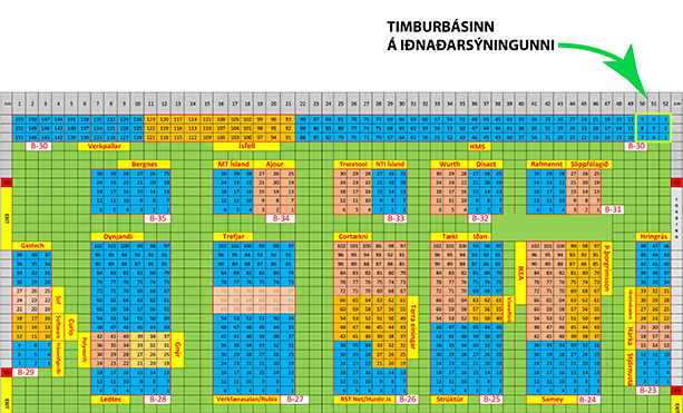 Smellið á myndinni til að sjá stærra kort Staðsetning timburbássins á sýningunni.
