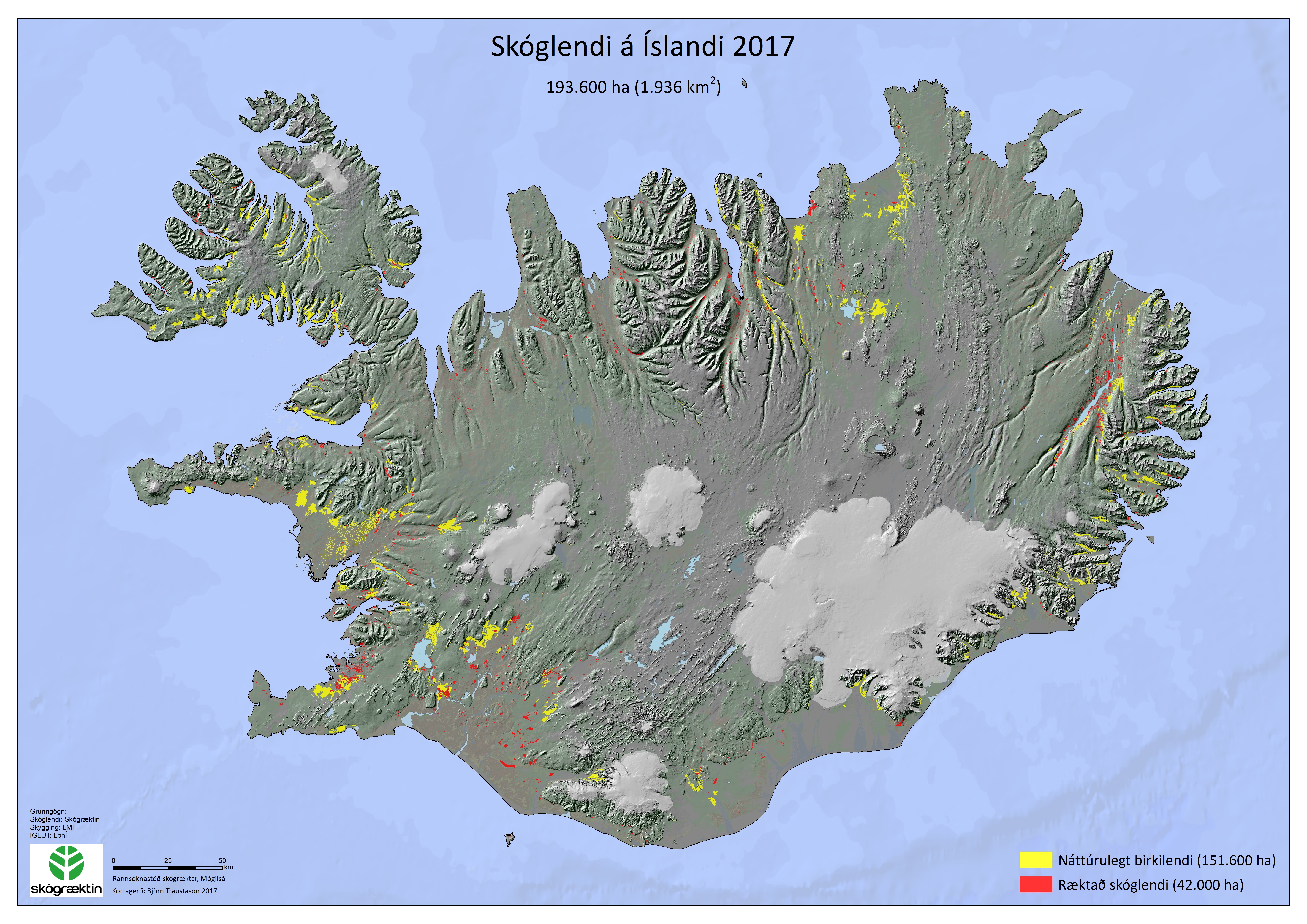 Kort af öllu skóglendi á Íslandi Kort af öllu skóglendi á Íslandi