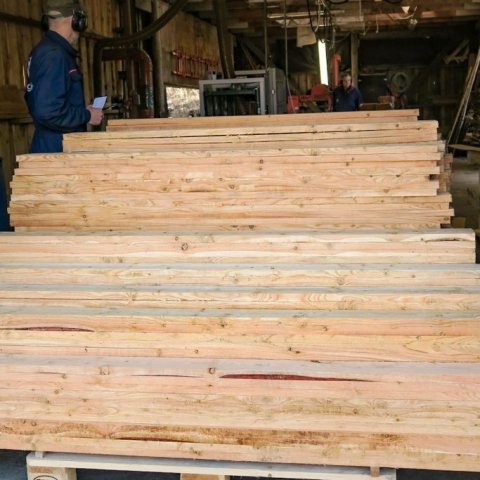 Timburstafli kominn á bretti í sögunarmylluna Hallormsstað