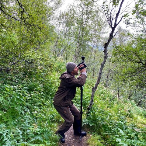 Björn við mælingar á Kirkjubæjarklaustri. Ljósmynd: Hjördís Jónsdóttir