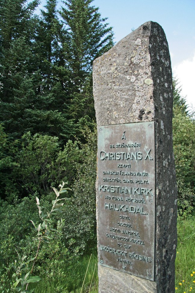 Minnisvarði í Haukadalsskógi.