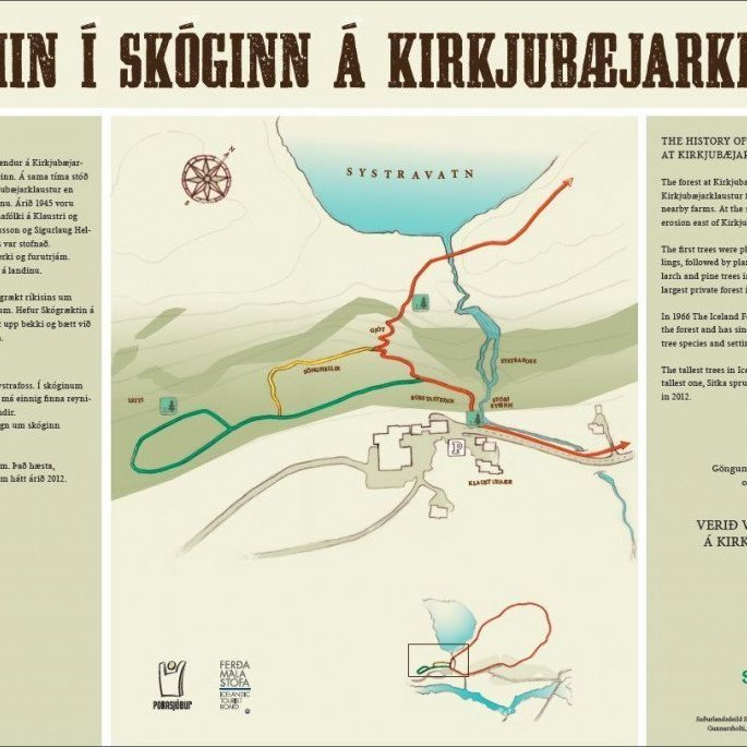Mynd af skilti sem sett var upp við skóginn á Kirkjubæjarklaustri 2013