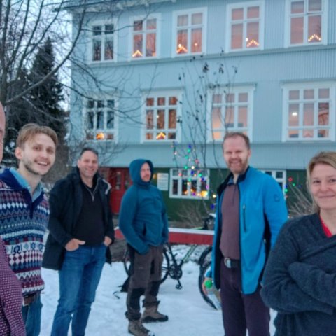 Fagnað á Akureyri við hjólastandinn sem settur var upp í tengslum við fjórða græna skrefið