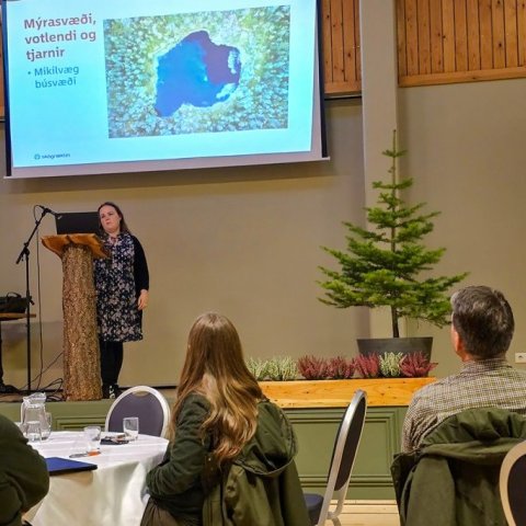Brynja Hrafnkelsdóttir og Helena Marta Stefánsdóttir, sérfræðingar á rannsóknasviði, fjölluðu um skóga og líffjölbreytni.