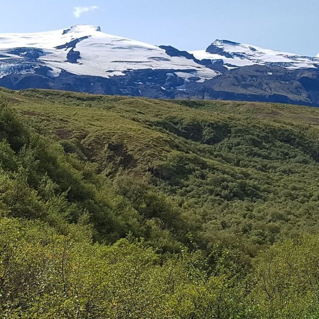 Úr Húsadal á Þórsmörk, séð til Eyjafjallajökuls 2018. Ljósmynd: Hreinn Óskarsson