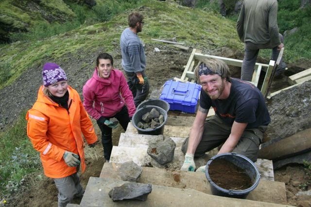 Volunteers at work on one of the various hiking trails in the Thórsmörk area. Photo: trailteam.is