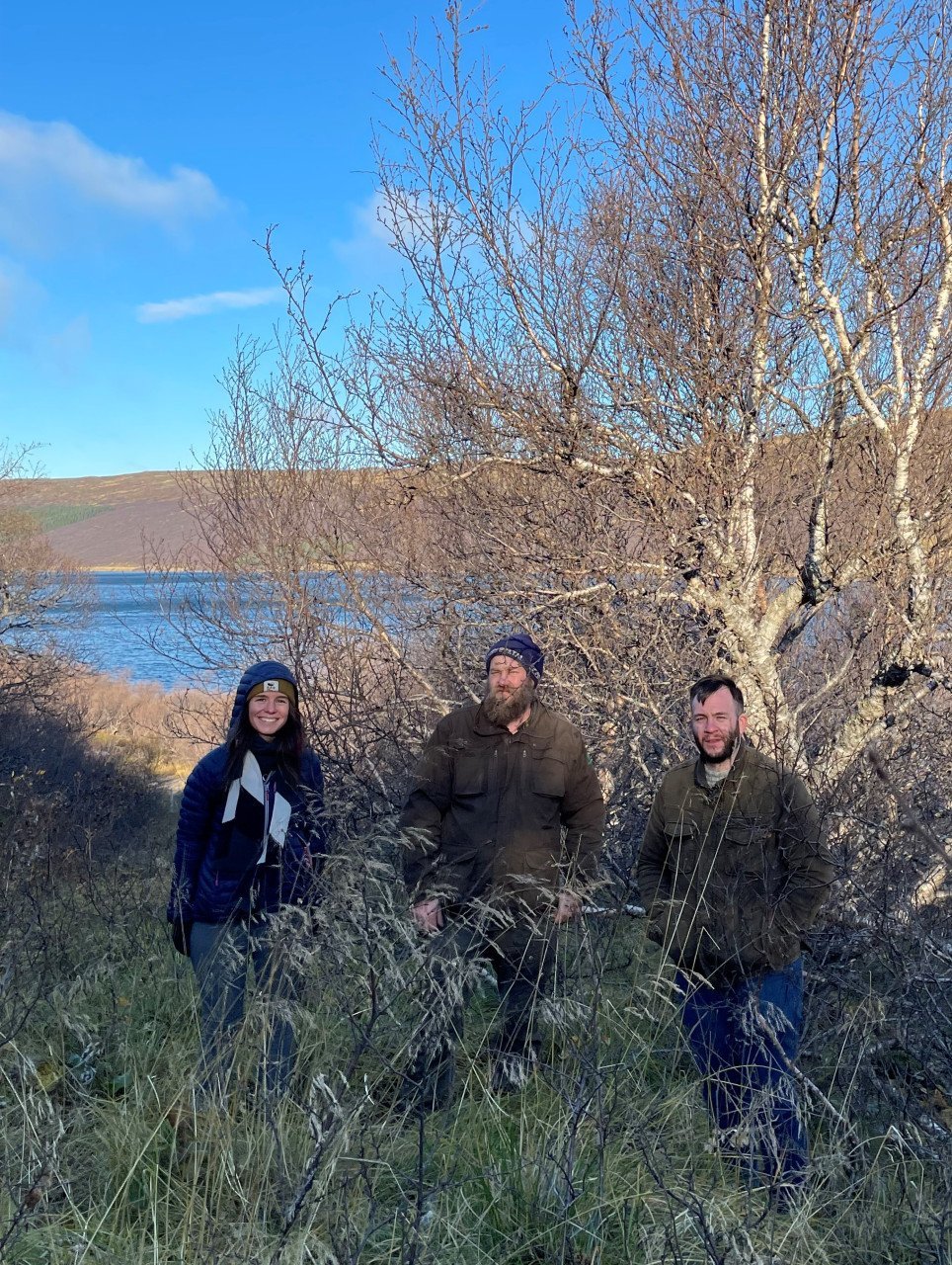 Standing in an old-growth birch forest in Skorradalur Valley are from the left: Hannah Kirkland from…