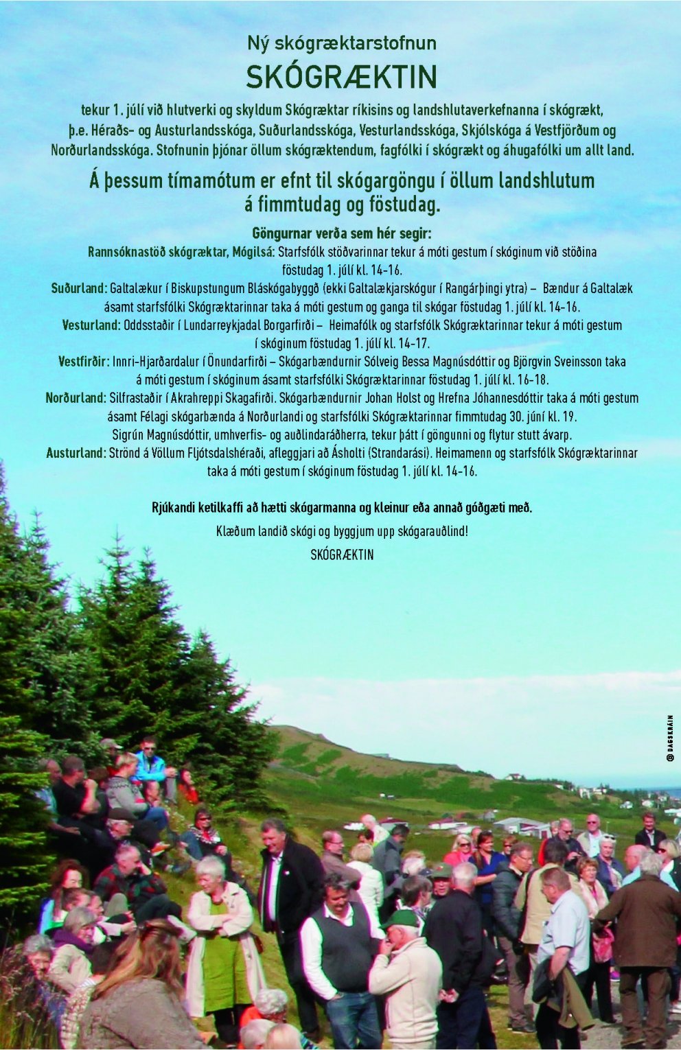 Skógargöngur í tilefni sameiningarinnar