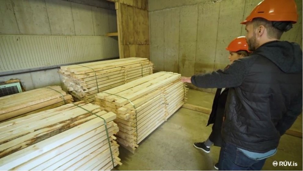 Logi Unnarson Jónsson ráðgjafi hjá Límtré-Vírneti og Edda Sif Pálsdóttir sjónvarpskona virða fyrir s…