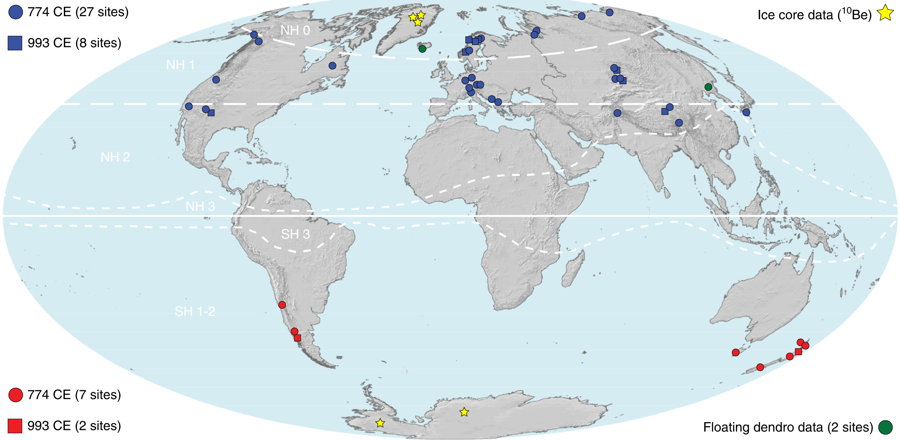 COSMIC-gagnanetið. Myndin er úr greininni sem hér er fjallað um og sýnir dreifingu þeirra 44 árhring…