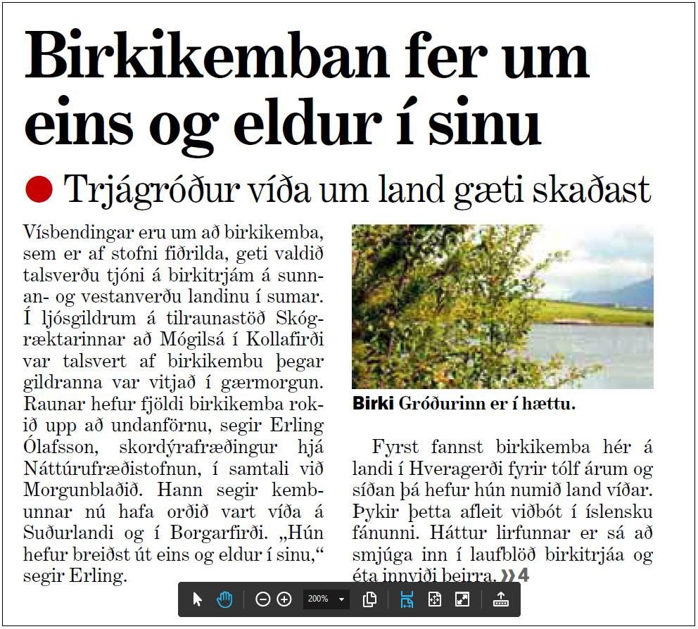 Tíðarfar gott fyrir birkikembu