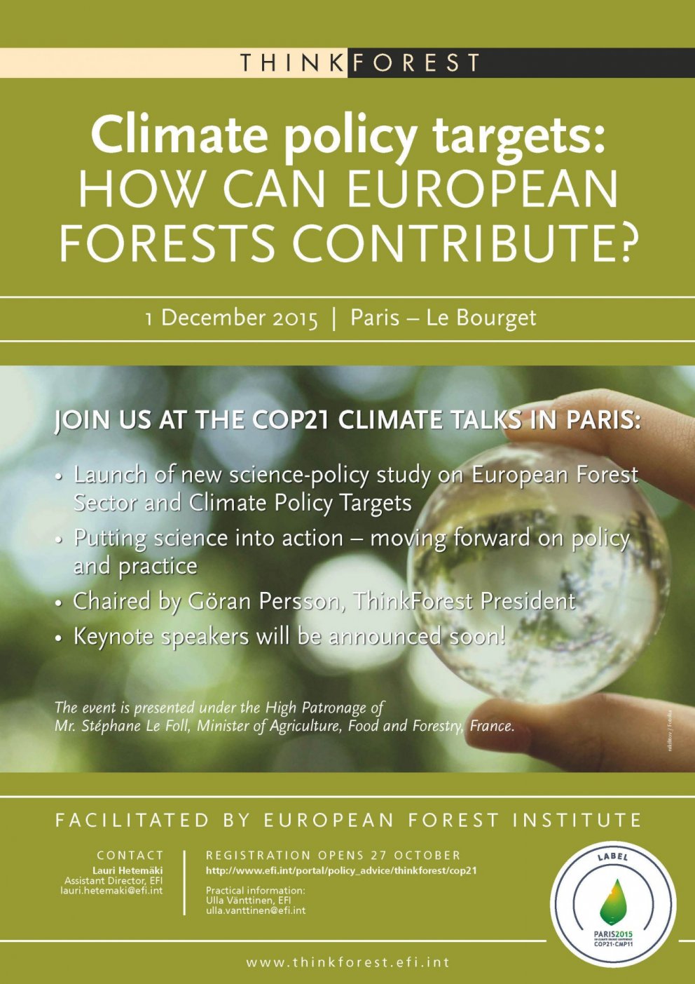 Veggspjald til kynningar á ráðstefnu EFI í París þar sem rætt verður um leiðir að kolefnishlutlausu &hellip;