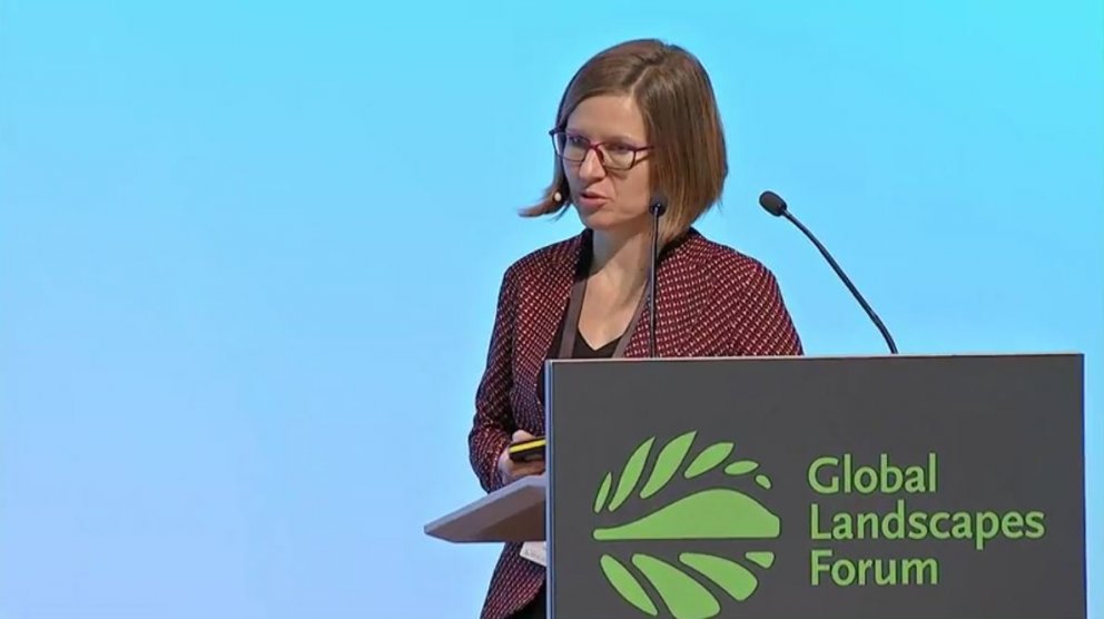 Ewa Hermanowicz talar um nýskógrækt á Íslandi á Global Landscapes Forum ráðstefnunni í Bonn nú í vik…