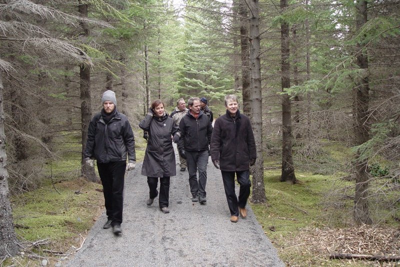 Svandís Svavarsdóttir, þá umhverfisráðherra, í heimsókn í þjóðskóginn í Þjórsárdal ásamt fríðu förun…