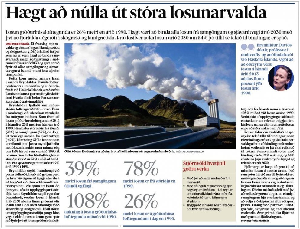 Hægt að binda alla losun frá samgöngum og sjávarútvegi