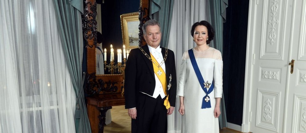 Sauli Niinistö Finnlandsforseti og Jenni Haukio, eiginkona hans, í móttöku sem haldin var 6. desembe&hellip;
