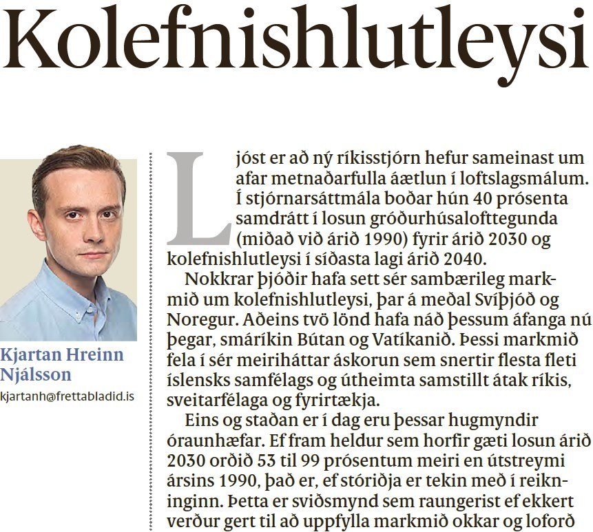 Leiðarahöfundur Fréttablaðsins ræðir um kolefnishlutleysi