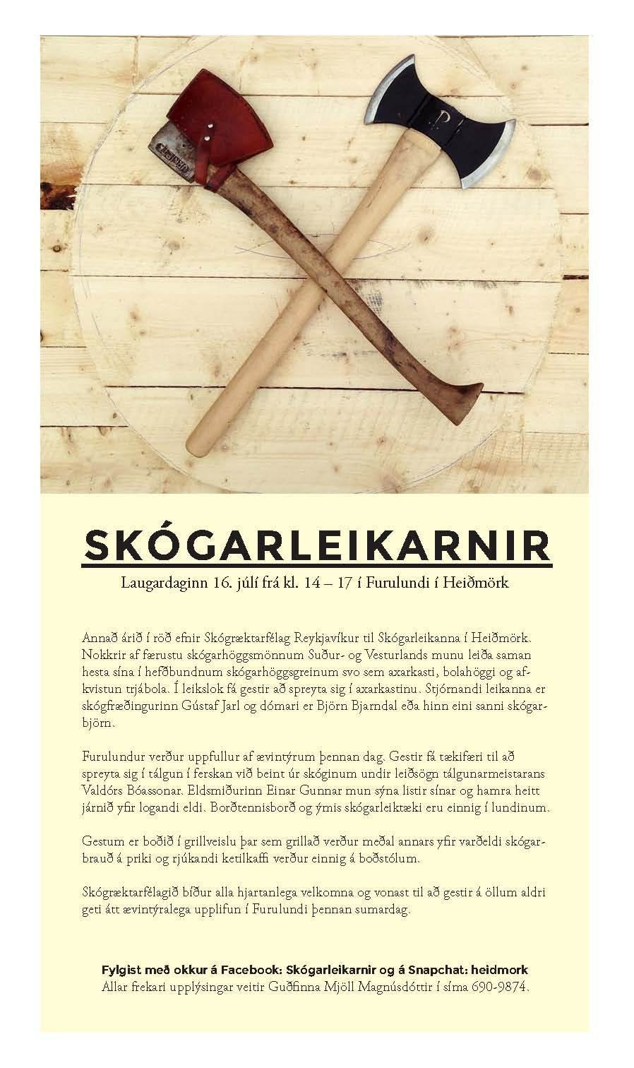 Skógarleikar í Heiðmörk 16. júlí
