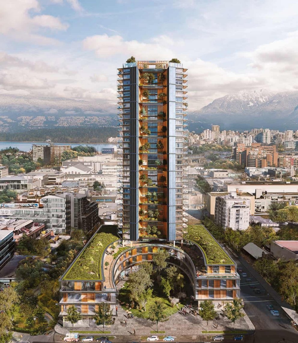Fyrirhuguð 40 hæða timburbygging, The Earth Tower, í Vancouver-borg í Kanada. Hún verður hæsta timbu…