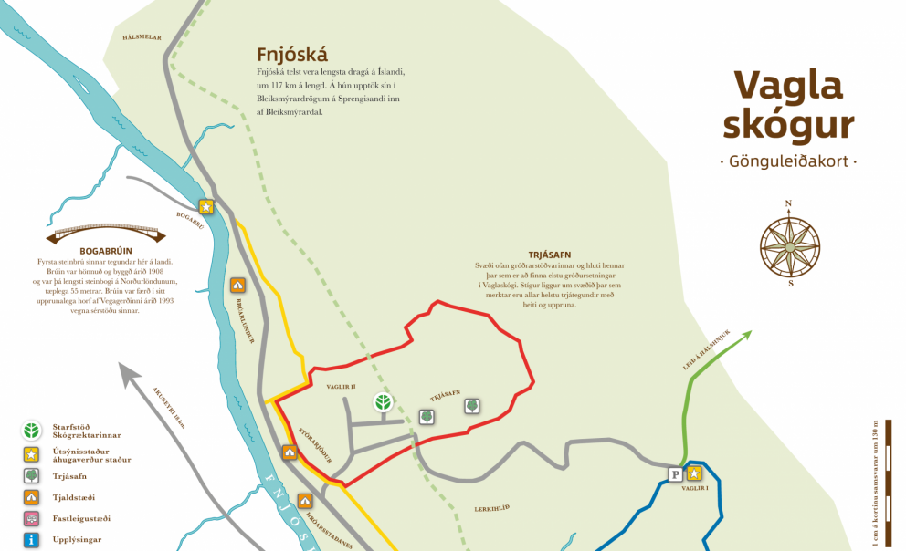 Hluti af nýju göngukorti úr nýjum bæklingi um Vaglaskóg. Um hönnun bæklingsins sá Þrúður Óskarsdótti…
