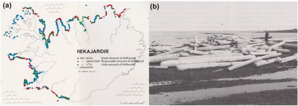 Þessi mynd úr Íslenskum sjávarháttum eftir Lúðvík Kristjánsson sýnir rekajarðir á Íslandi samkvæmt J…